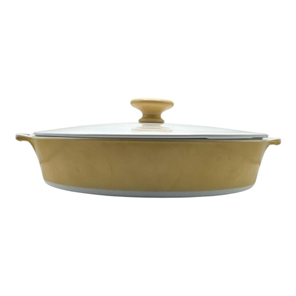 Vintage 1970s Corning Ware Yellow 10" Round Skillet Casserole B-10-B with LID